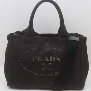 Black Prada Tote Shoulder Bag w Strap Authentic Purse Canvas
